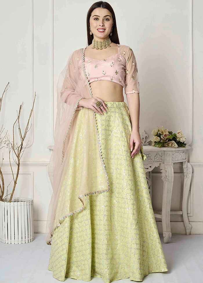 3 Pc Green Cotton Readymade Lehenga Set