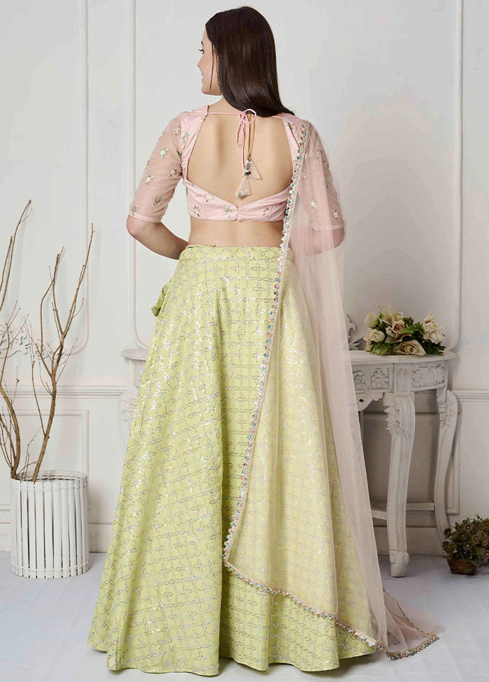 3 Pc Green Cotton Readymade Lehenga Set