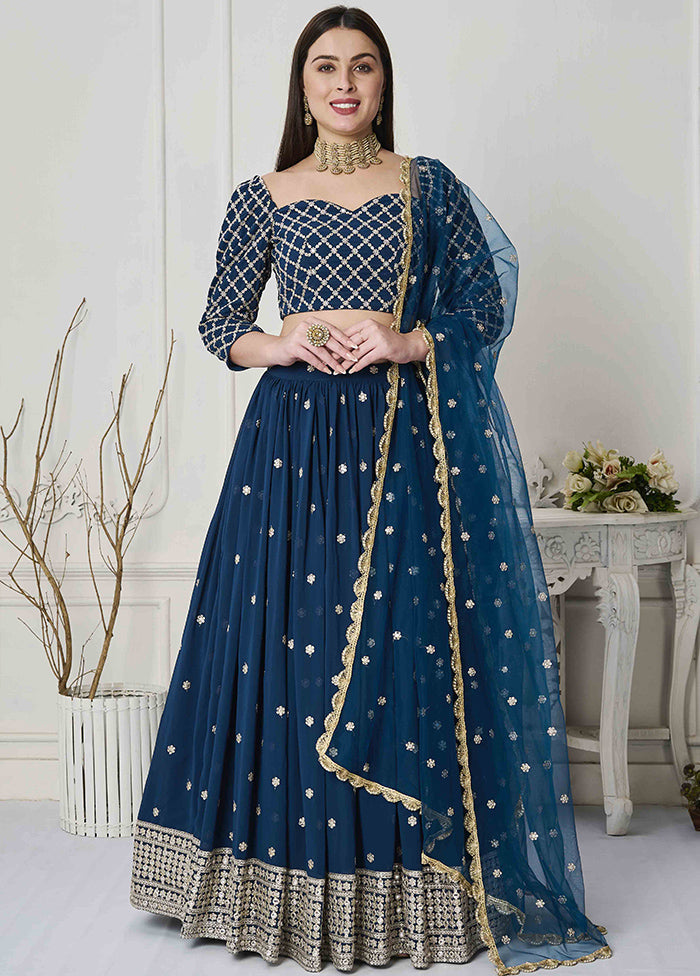 3 Pc Blue Georgette Readymade Lehenga Set