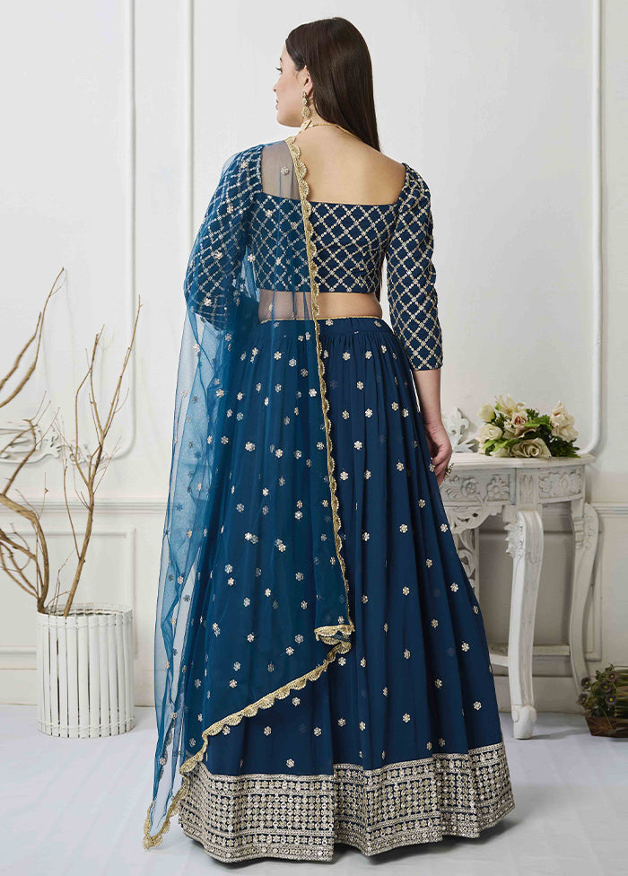 3 Pc Blue Georgette Readymade Lehenga Set