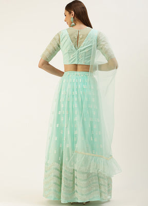 3 Pc Green Net Readymade Lehenga Set