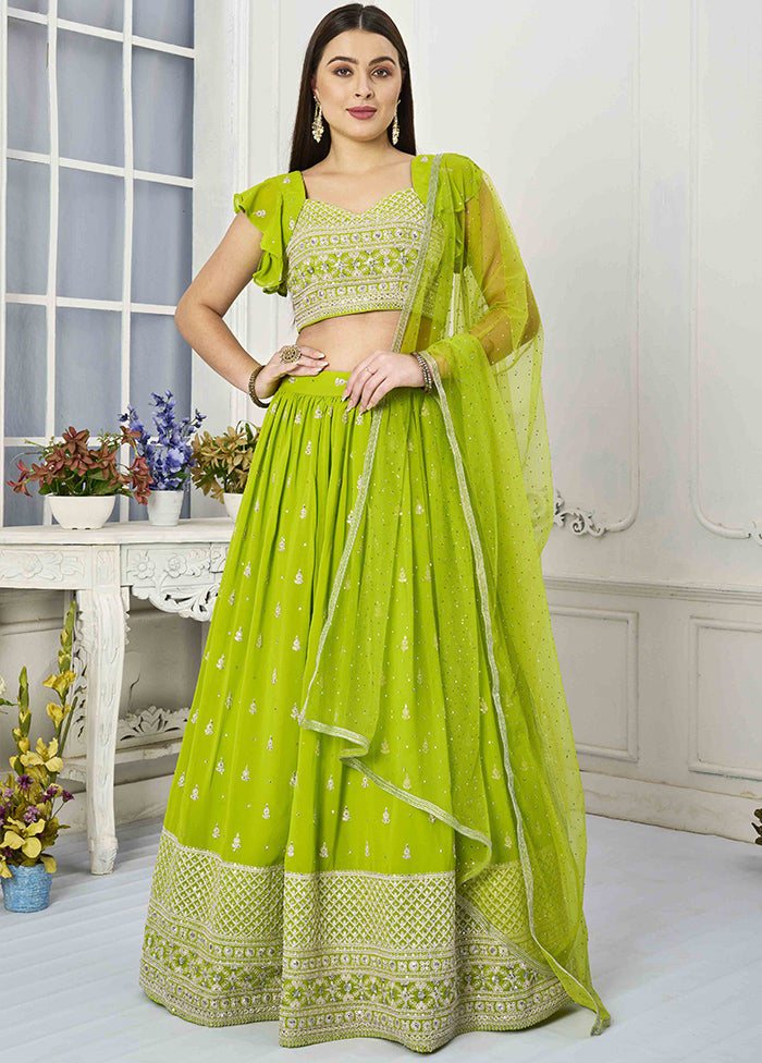 3 Pc Green Georgette Readymade Lehenga Set