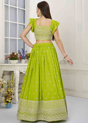 3 Pc Green Georgette Readymade Lehenga Set