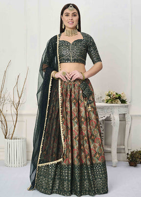 3 Pc Multicolor Silk Readymade Lehenga Set