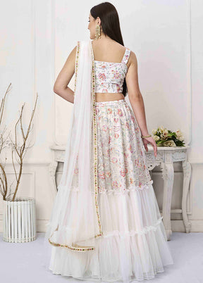 3 Pc White Net Readymade Lehenga Set