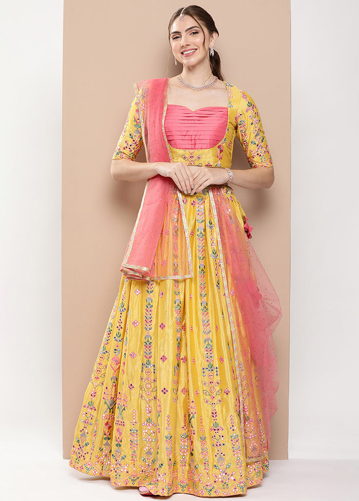 3 Pc Yellow Silk Readymade Lehenga Set