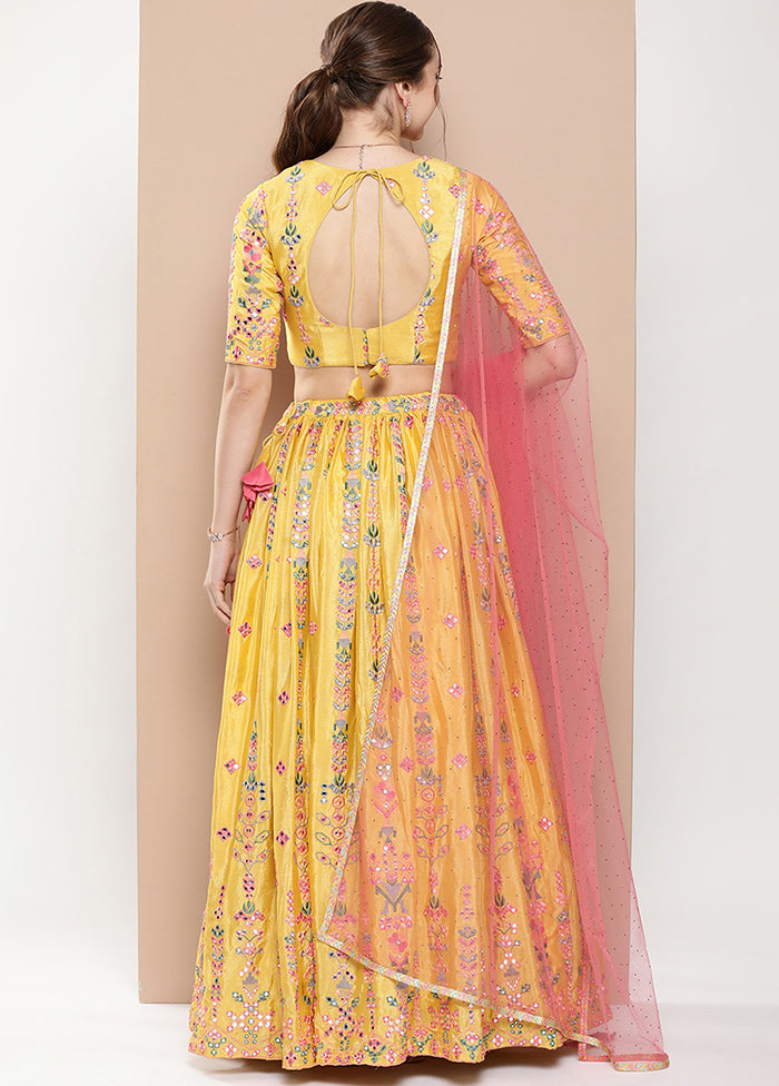 3 Pc Yellow Silk Readymade Lehenga Set