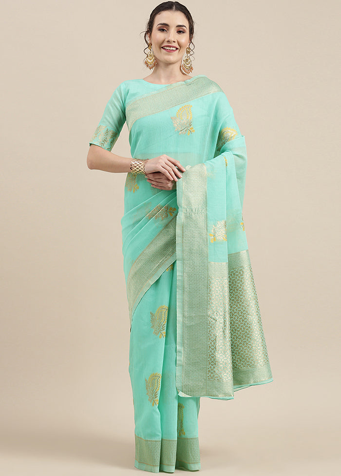 Sea Green Spun Silk Saree With Blouse Piece