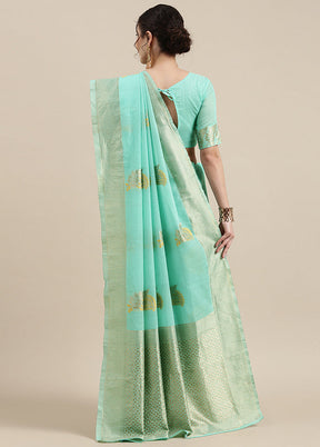 Sea Green Spun Silk Saree With Blouse Piece