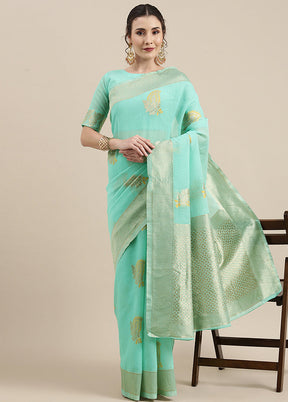 Sea Green Spun Silk Saree With Blouse Piece