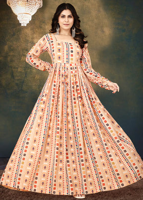 Cream Readymade Silk Indian Dress