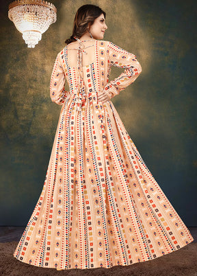 Cream Readymade Silk Indian Dress