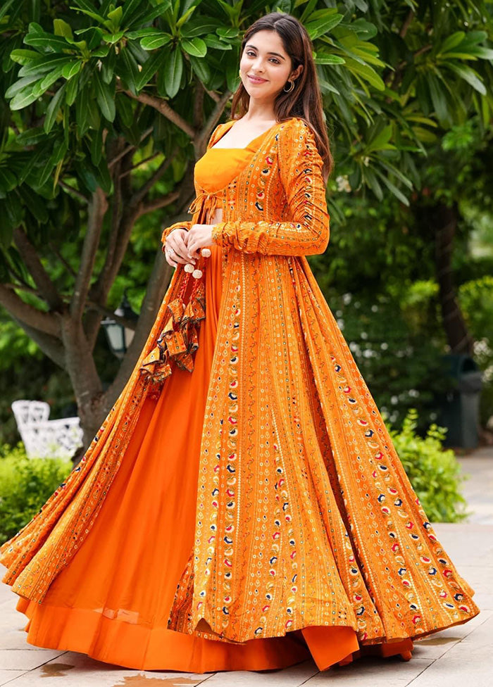 3 Pc Orange Digital Printed Georgette Coord Set VDUF14082025 - Indian Silk House Agencies