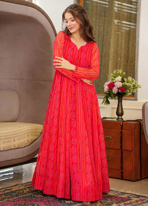 Red Readymade Georgette Indian Dress