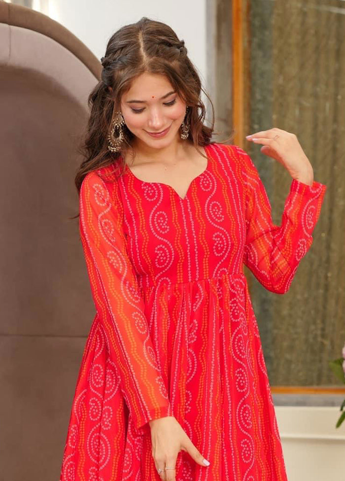 Red Readymade Georgette Indian Dress