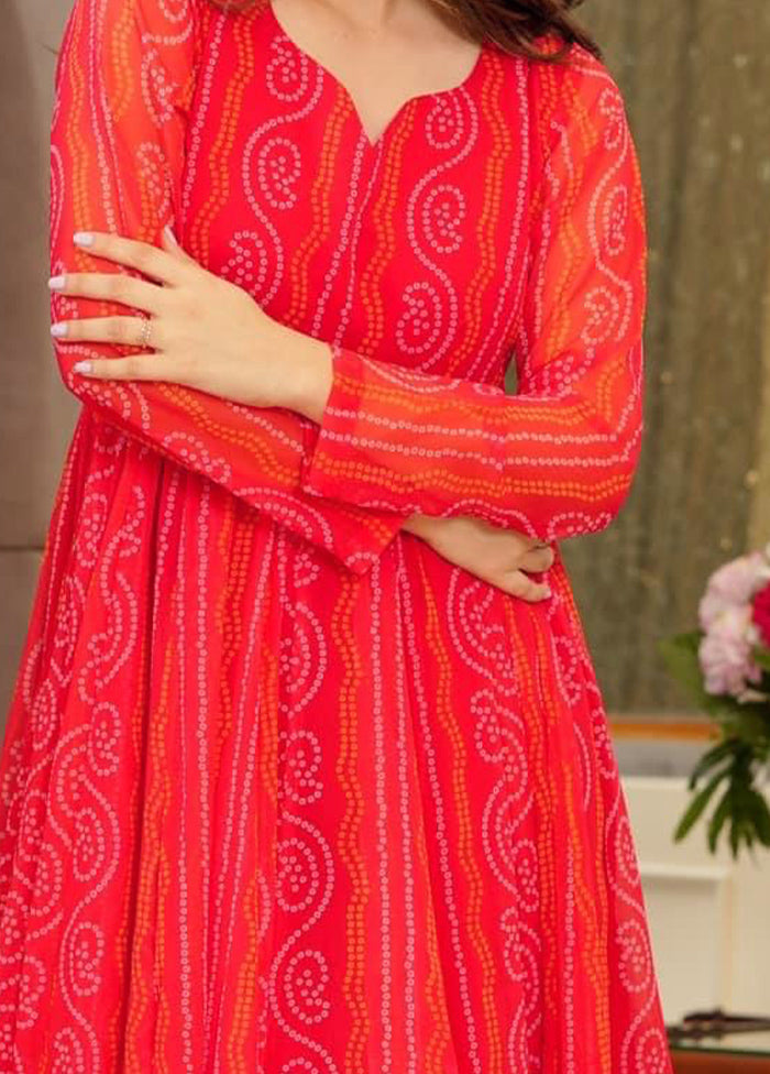 Red Readymade Georgette Indian Dress