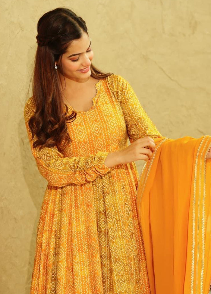 Yellow Readymade Georgette Indian Dress