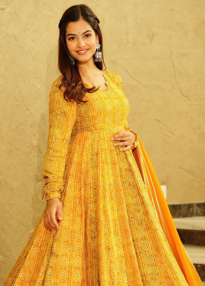 Yellow Readymade Georgette Indian Dress