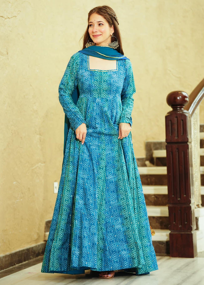 Blue Readymade Georgette Indian Dress