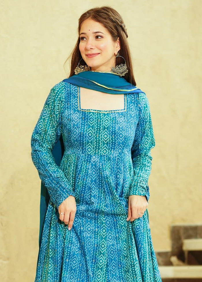 Blue Readymade Georgette Indian Dress