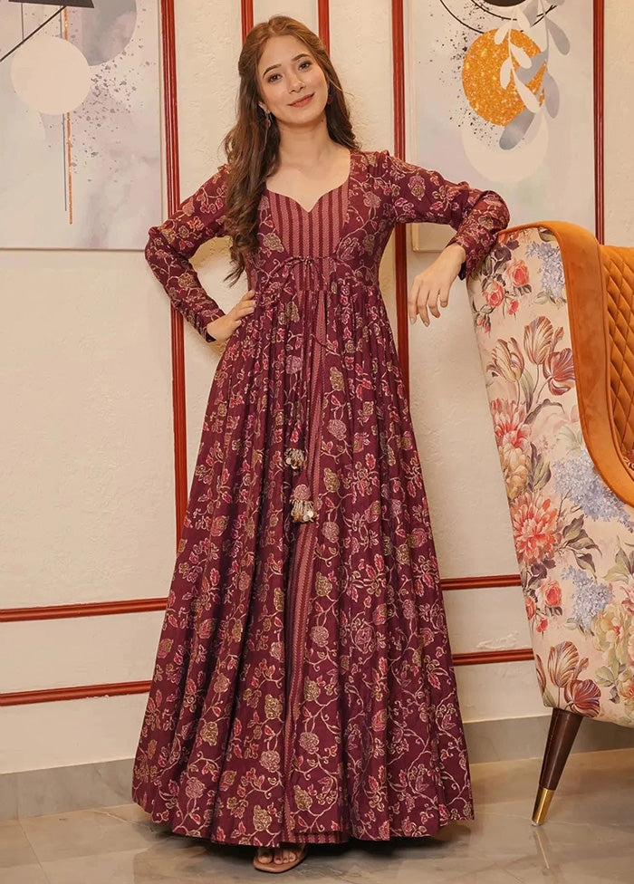 Maroon Readymade Silk Shrug Indian Dress