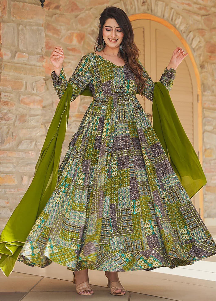 Green Readymade Rayon Indian Dress