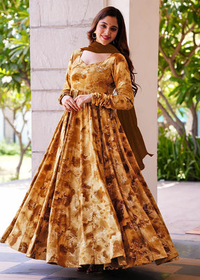 Mustard Readymade Rayon Indian Dress