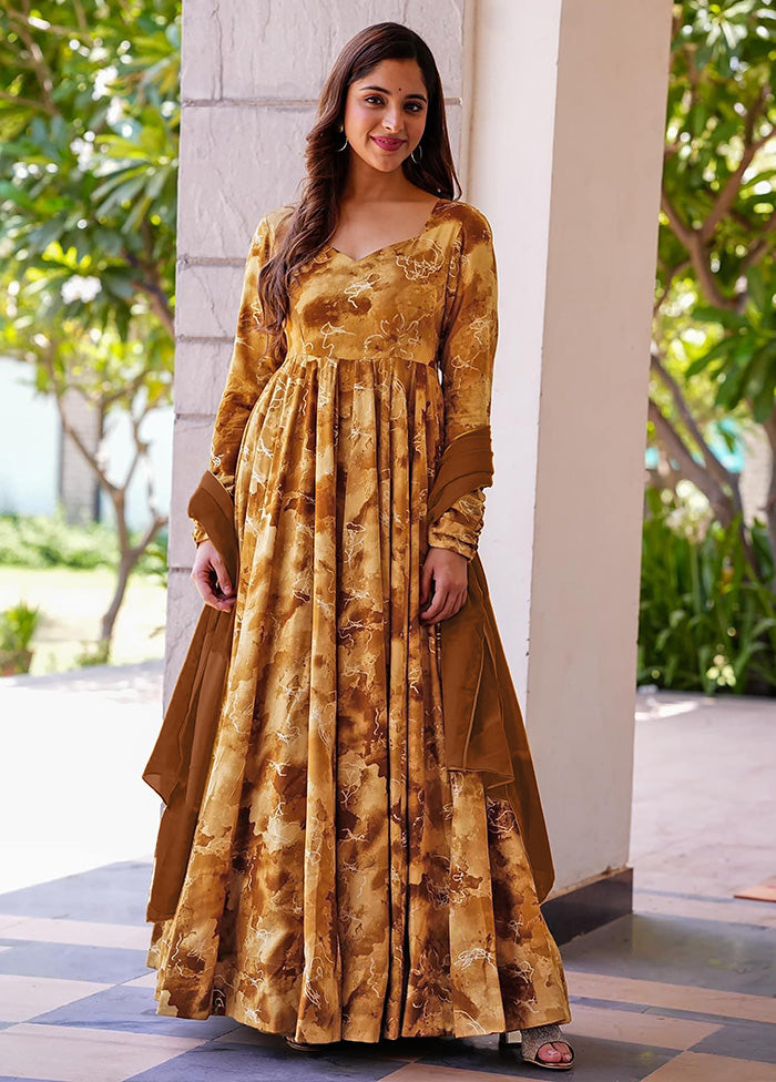 Mustard Readymade Rayon Dupatta Indian Dress