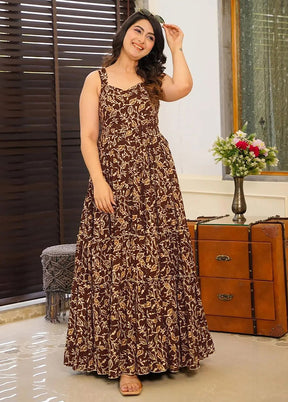 Brown Readymade Rayon Indian Dress