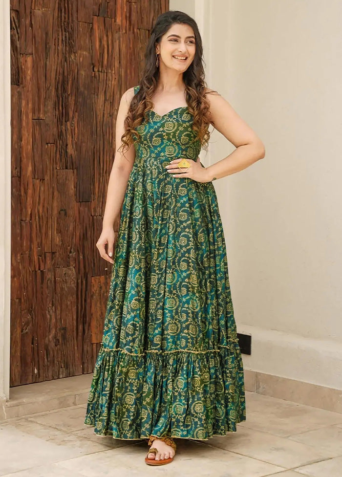 Green Readymade Rayon Indian Dress