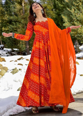 Orange Readymade Rayon Dupatta Indian Dress