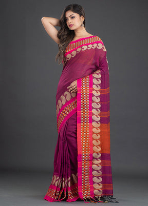 Magenta Pure Cotton Checked Saree With Blouse - Indian Silk House Agencies