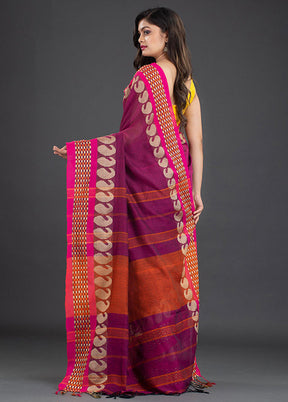 Magenta Pure Cotton Checked Saree With Blouse - Indian Silk House Agencies