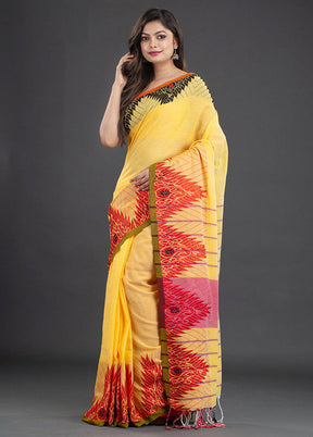 Yellow Pure Cotton Saree With Blouse - Indian Silk House Agencies