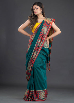 Peacock GreenPure Cotton Saree With Blouse - Indian Silk House Agencies