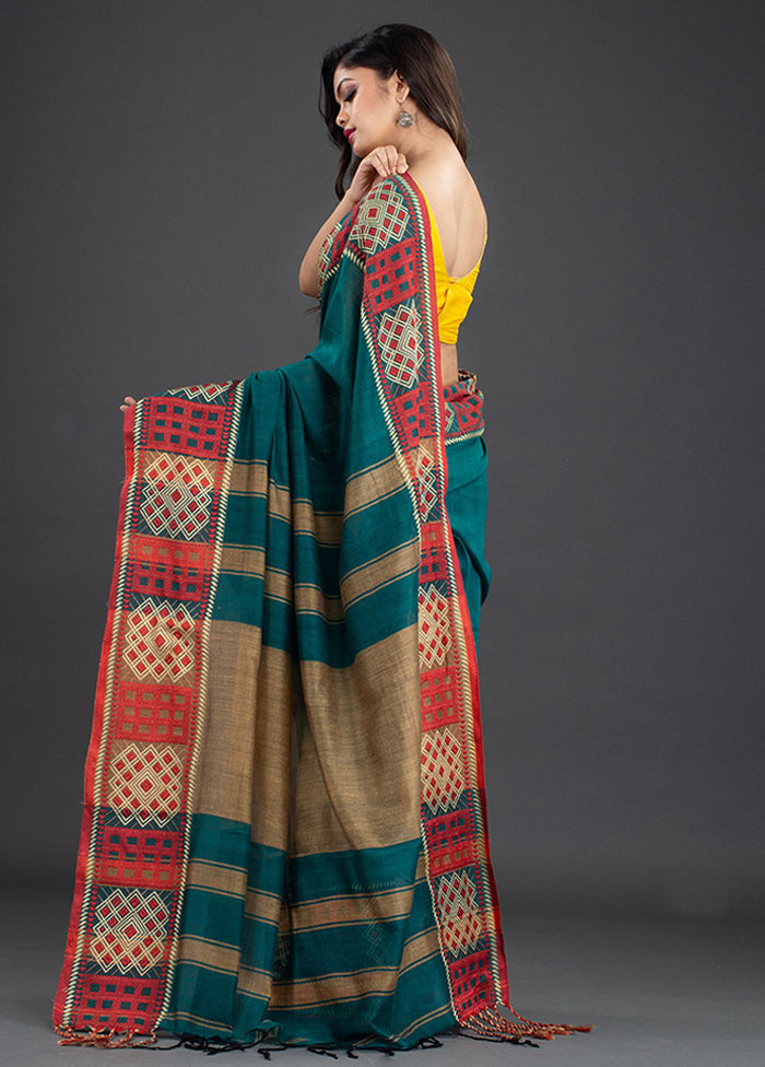 Peacock GreenPure Cotton Saree With Blouse - Indian Silk House Agencies