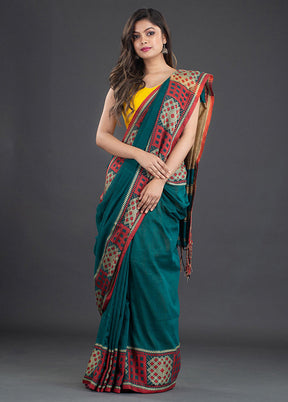 Peacock GreenPure Cotton Saree With Blouse - Indian Silk House Agencies