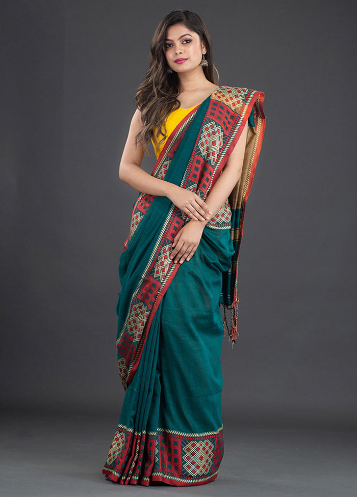 Peacock GreenPure Cotton Saree With Blouse - Indian Silk House Agencies