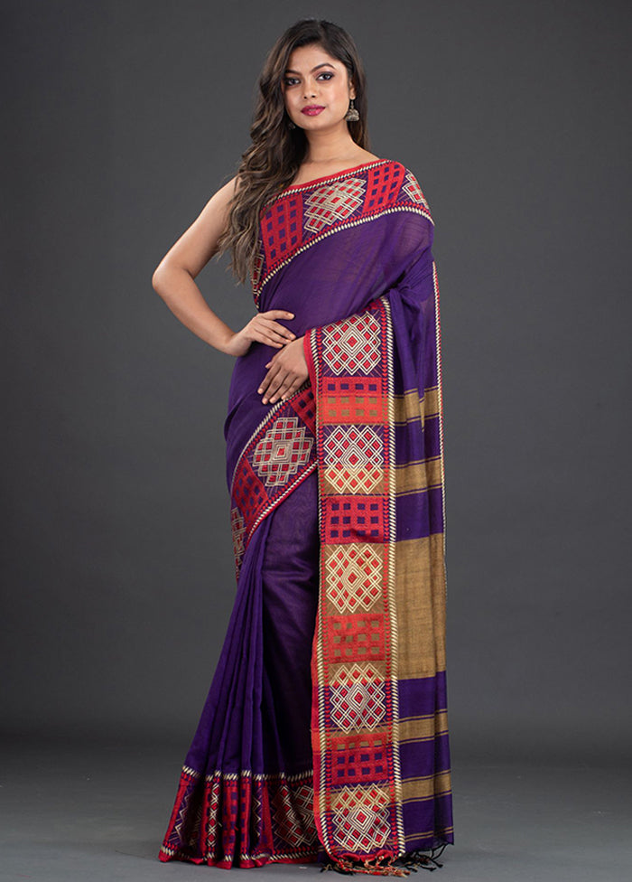 Violet Pure Cotton Saree With Blouse - Indian Silk House Agencies