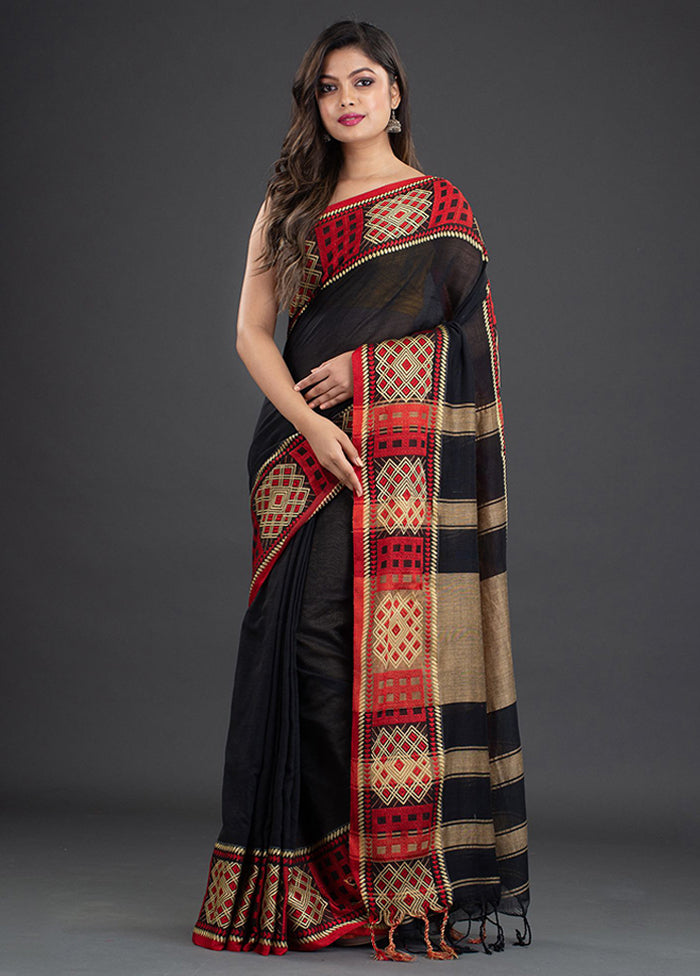 Black Pure Cotton Saree With Blouse - Indian Silk House Agencies