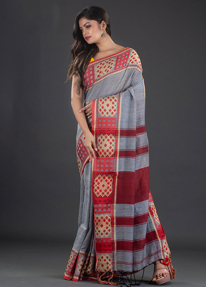 Grey Pure Cotton Saree With Blouse - Indian Silk House Agencies