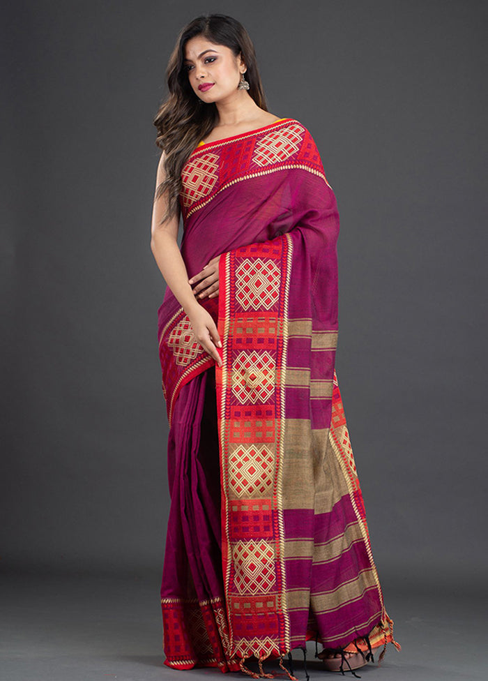 Magenta Pure Cotton Saree With Blouse - Indian Silk House Agencies