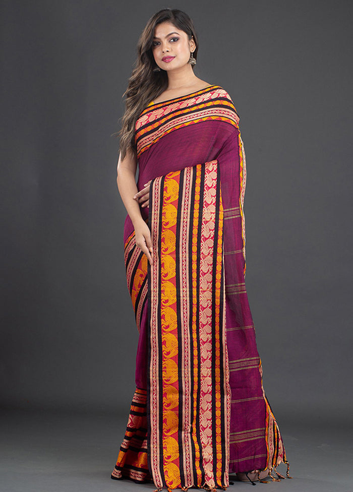 Fuchsia Pure Cotton Floral Saree With Blouse - Indian Silk House Agencies