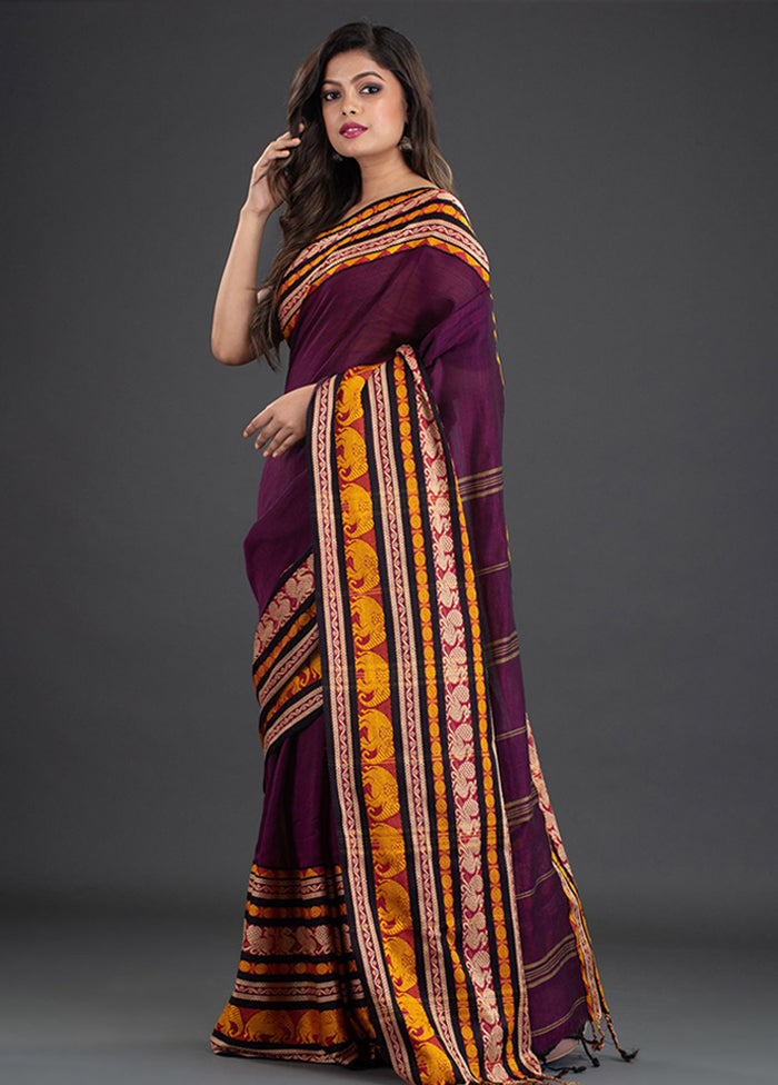 Purple Pure Cotton Floral Saree With Blouse - Indian Silk House Agencies