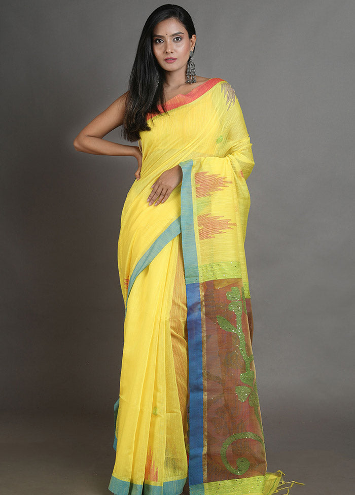 Yellow Spun Silk Saree With Blouse Piece - Indian Silk House Agencies