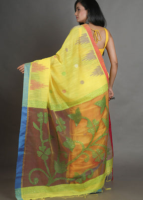 Yellow Spun Silk Saree With Blouse Piece - Indian Silk House Agencies