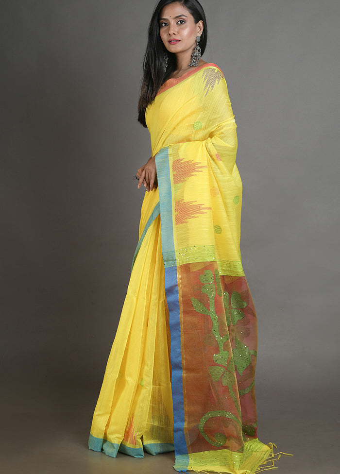 Yellow Spun Silk Saree With Blouse Piece - Indian Silk House Agencies