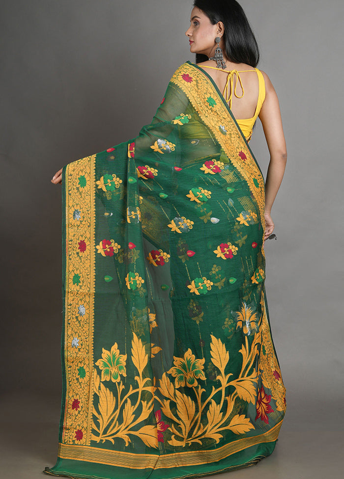 Green Tant Jamdani Saree Without Blouse Piece - Indian Silk House Agencies