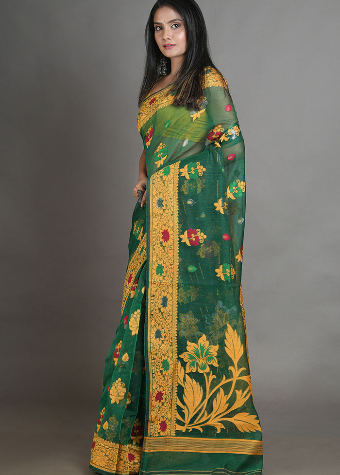 Green Tant Jamdani Saree Without Blouse Piece - Indian Silk House Agencies