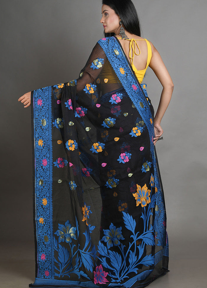 Black Tant Jamdani Saree Without Blouse Piece - Indian Silk House Agencies